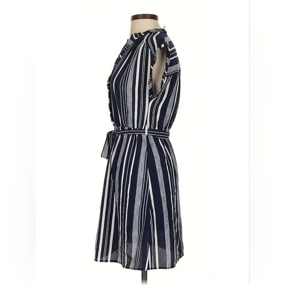 *NWOT* Monteau LA Women's Medium Blue & Black Striped Midi Dress Tie Waist - Picture 16 of 16